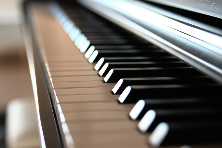 Photo of piano keys with low, blurry depth of field