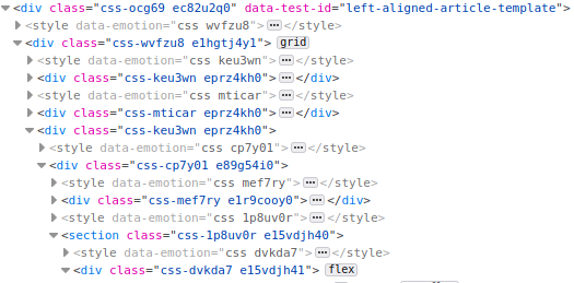 Part of the obfuscated HTML of The Economist web page, seen in web developer tools
